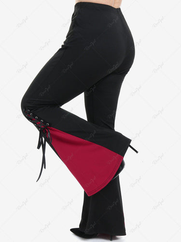 Gothic Plus Size Lace Up Two Tone Godet Hem Pull On Flare Pants