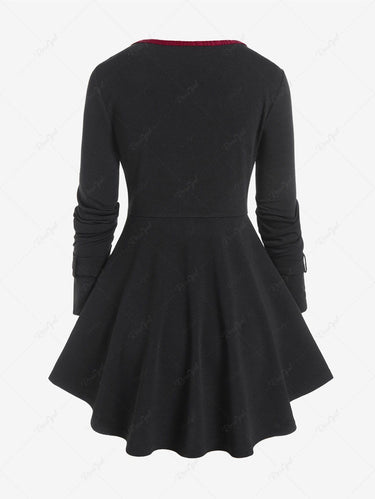 Gothic Plus Size Buckles Zipper Fly Two Tone Long Sleeves Long Sleeve Tops