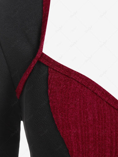 Gothic Plus Size Buckles Zipper Fly Two Tone Long Sleeves Long Sleeve Tops