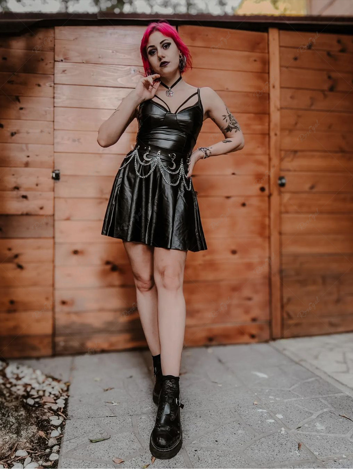 Gothic PU Leather Corset-style Cami Mini Dress – Rgothic