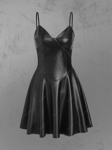 Gothic PU Leather Corset-style Cami Mini Dress