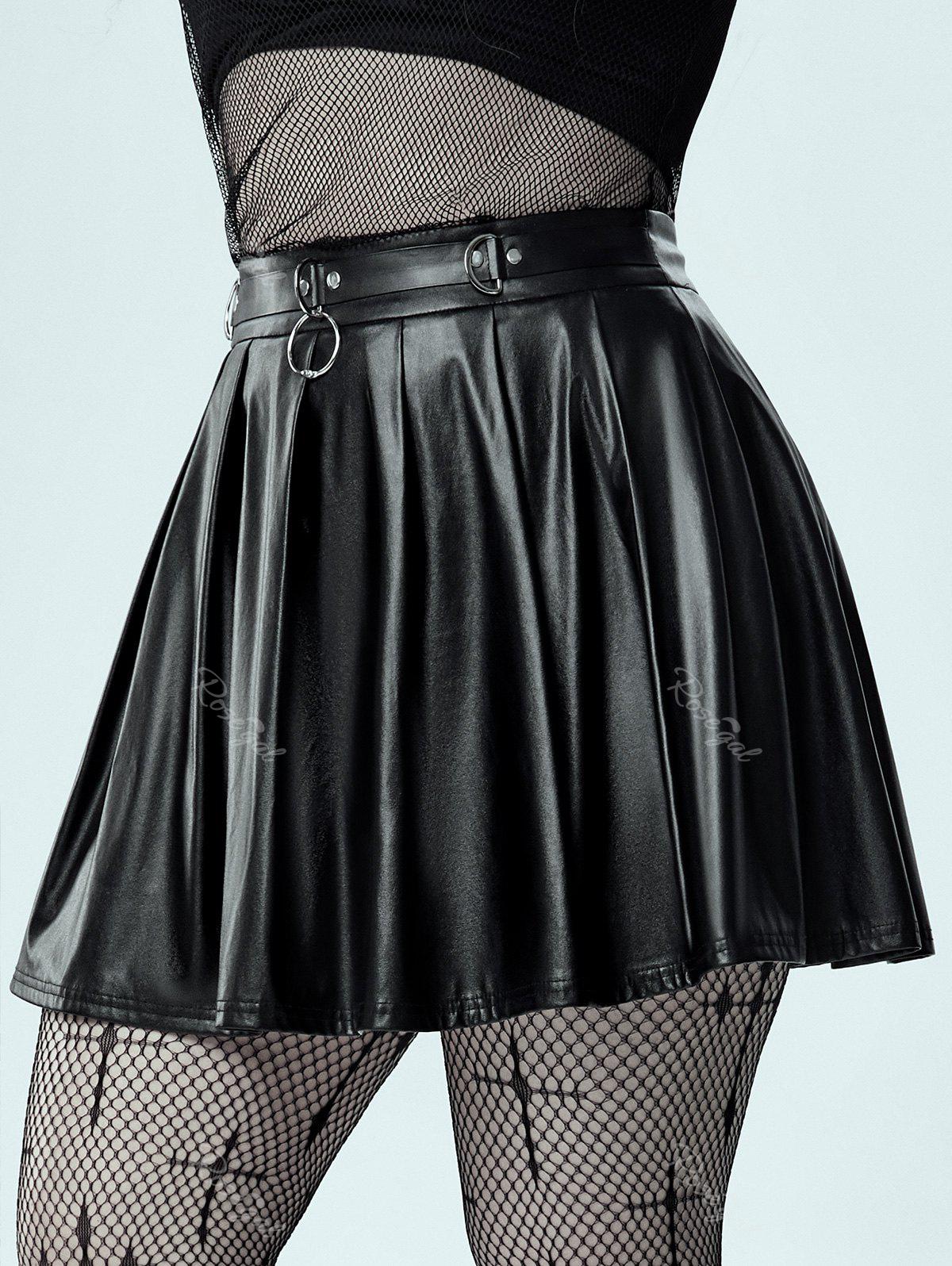 💗Chiara Loves💗 Gothic D-rings Faux Leather Pleated Skirt