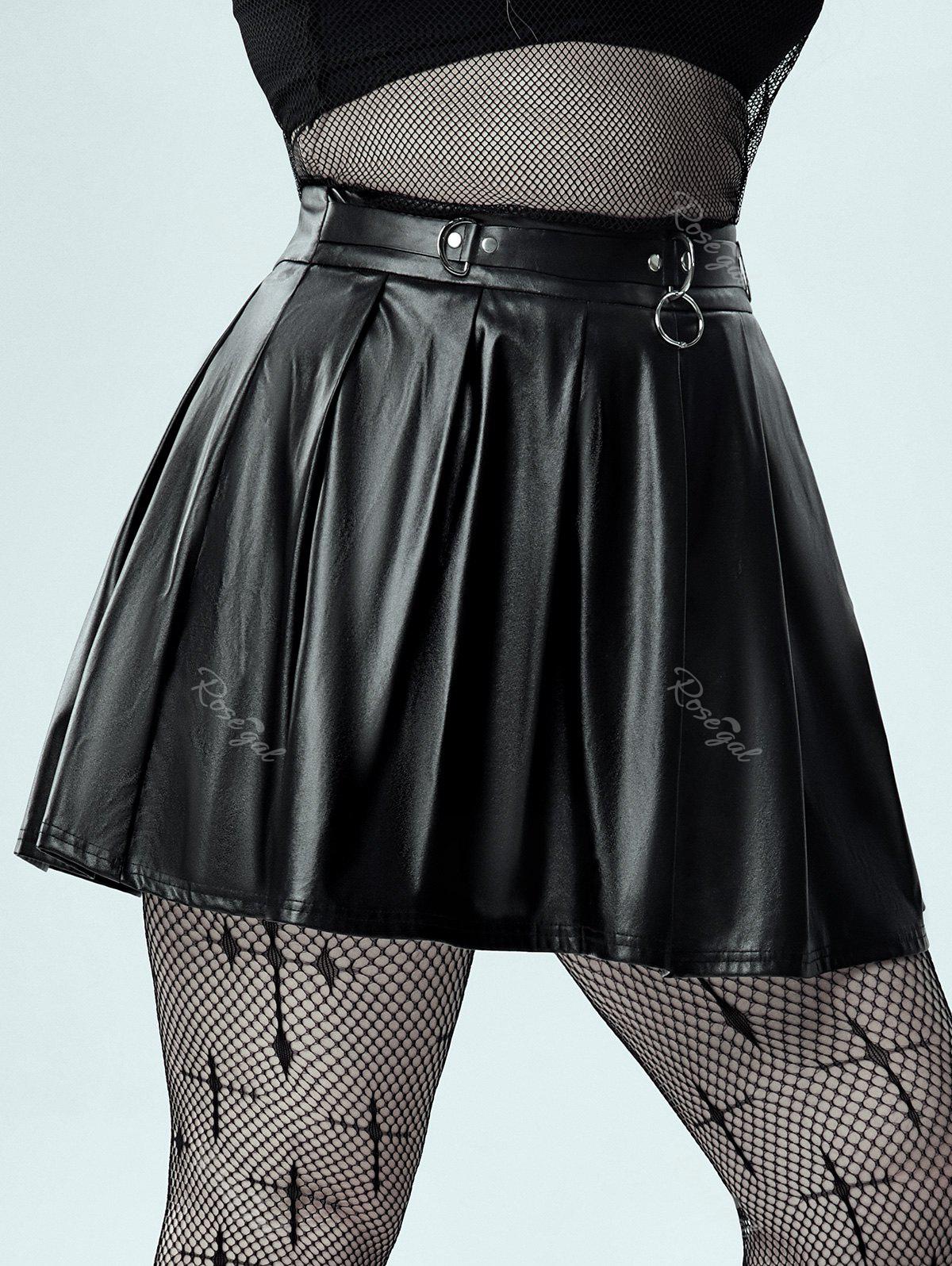 💗Chiara Loves💗 Gothic D-rings Faux Leather Pleated Skirt