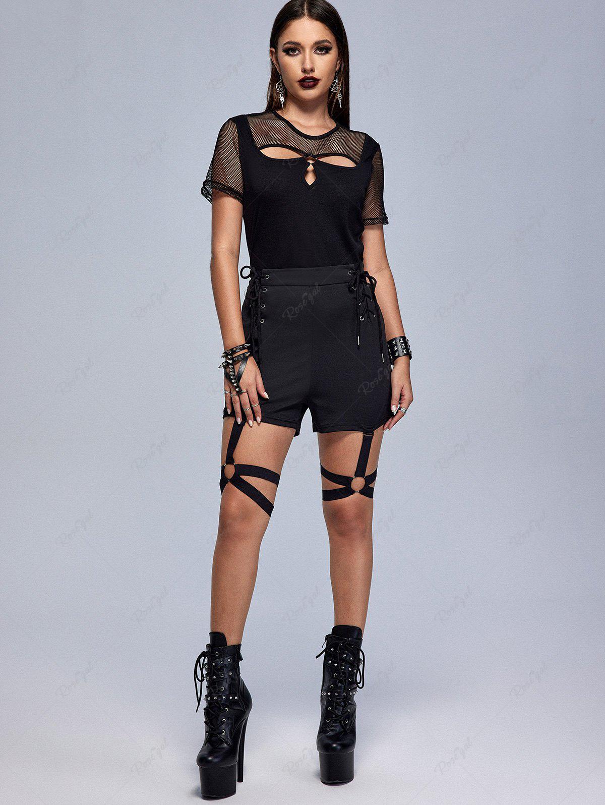 Gothic Lace-up Rings Garter Shorts