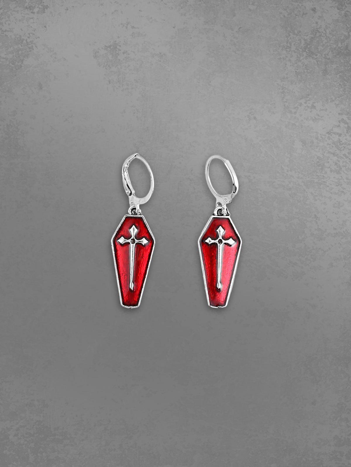 💗Messina Loves💗 Gothic Death Cross Red Drip Blood Coffin Plate Stud Earrings