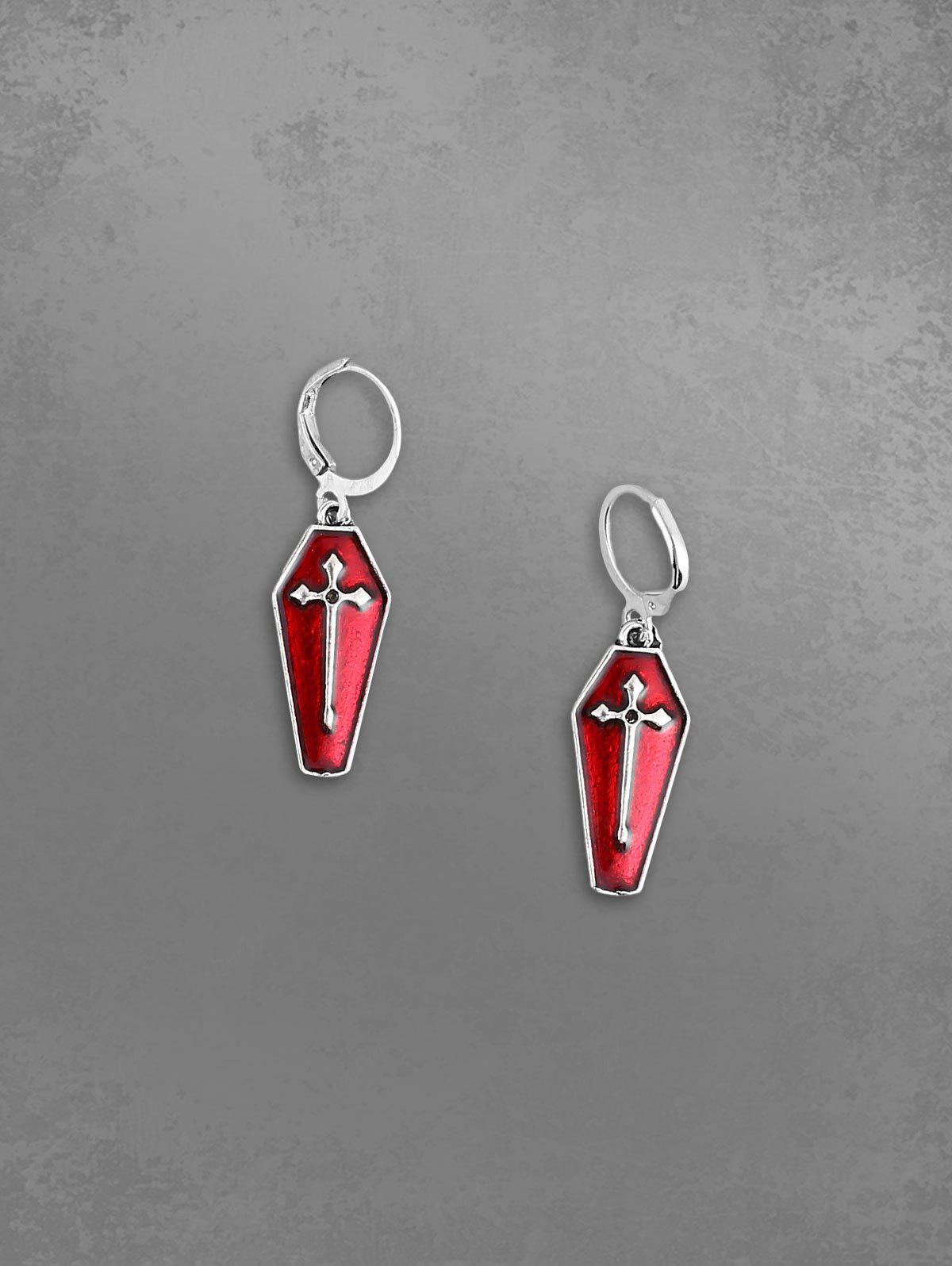 💗Messina Loves💗 Gothic Death Cross Red Drip Blood Coffin Plate Stud Earrings