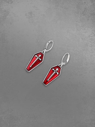 💗Messina Loves💗 Gothic Death Cross Red Drip Blood Coffin Plate Stud Earrings