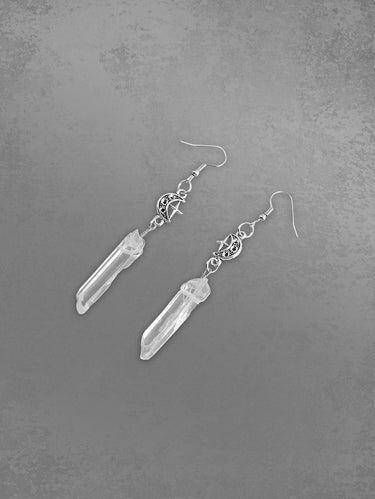 Gothic Crystal Moon and Star Drop Earrings