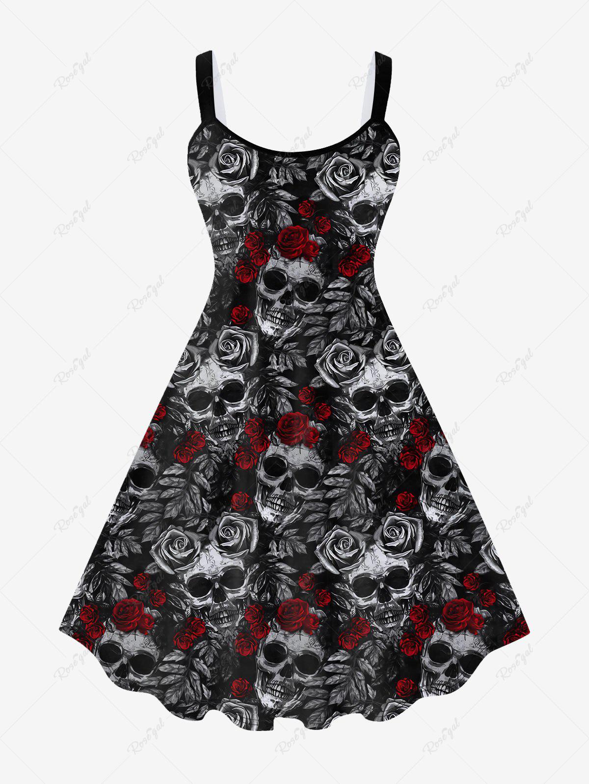 💗Lauren Loves💗Gothic Skull Rose Print Sleeveless A Line Dress
