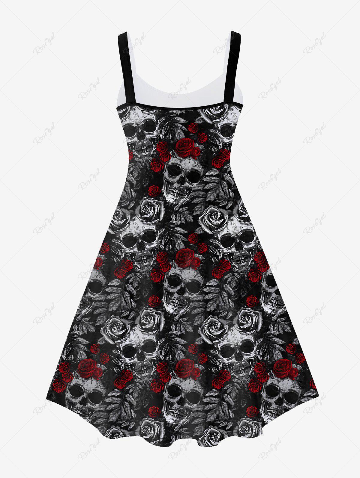 💗Lauren Loves💗Gothic Skull Rose Print Sleeveless A Line Dress