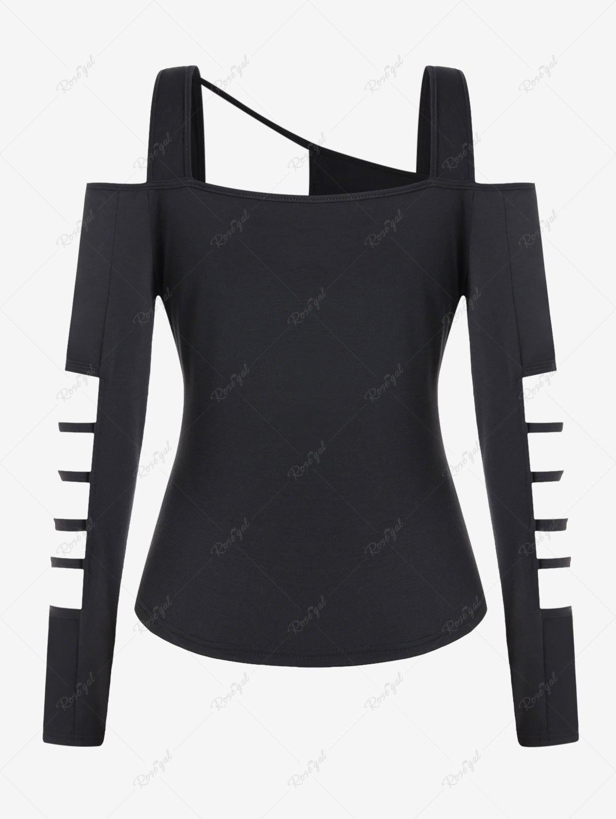 Gothic Cutout Strappy Ruched Buckle Cold Shoulder Top(US Domestic Shipping)