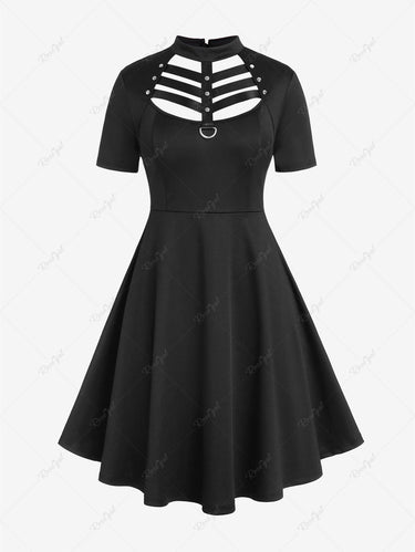 Gothic Plus Size D-ring PU Leather Panel Cutout Dress