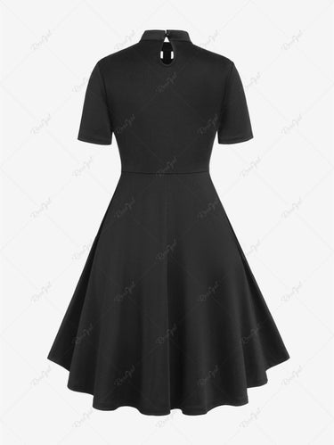 Gothic Plus Size D-ring PU Leather Panel Cutout Dress