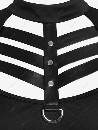 Gothic Plus Size D-ring PU Leather Panel Cutout Dress
