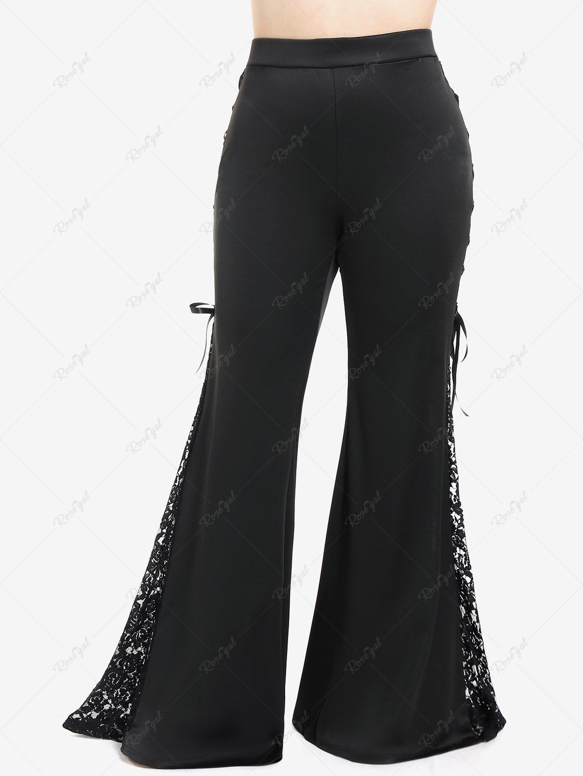 Gothic Lace Panel Side Lace-up Pull On Flare Pants