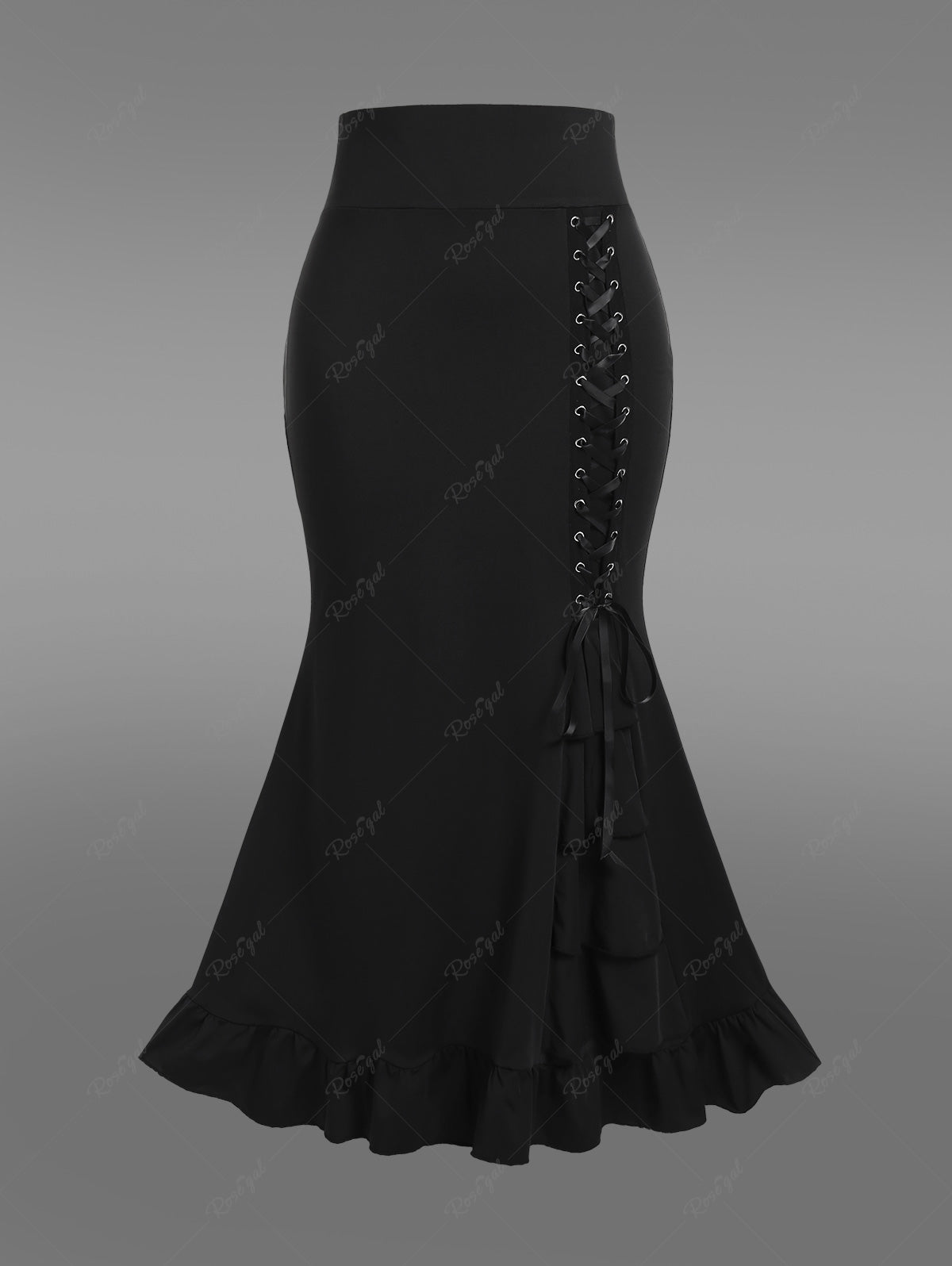 Gothic Lace-up High Rise Flounce Mermaid Maxi Skirt