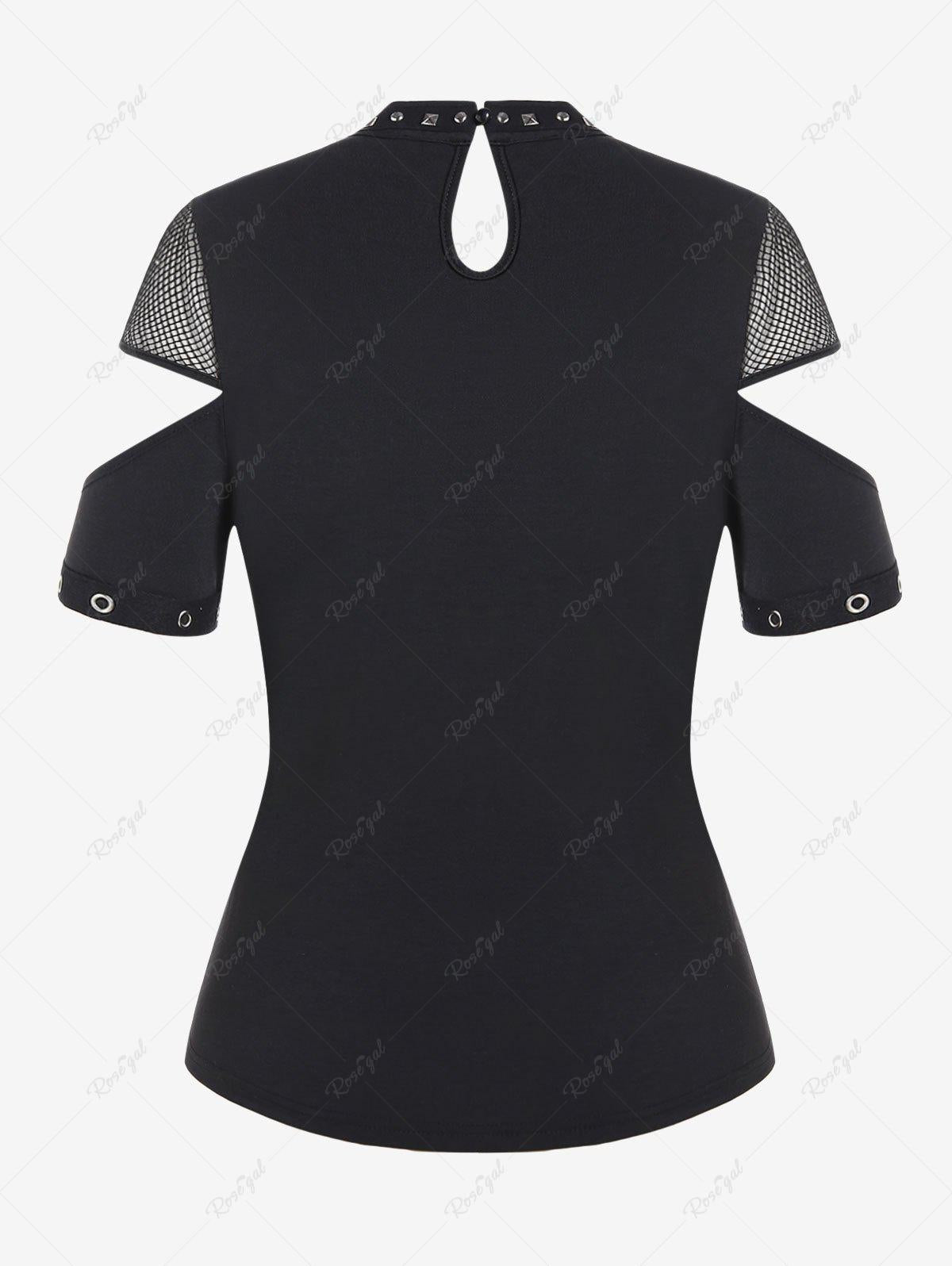 Gothic Net Panel Cutout Buckle Rivet Tee Rgothic