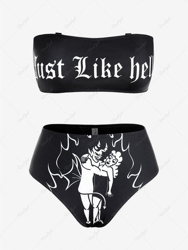 Gothic Plus Size Figure Graphic Bandeau Bikini Swimwear