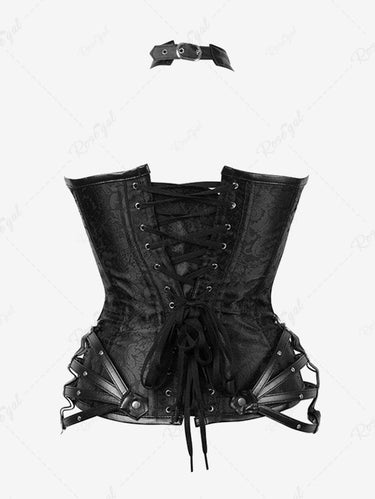 💗MARIKA LOVES💗 Gothic Plus Size Halter Crisscross PU Leather Strappy Overbust Corset