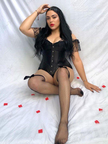 Gothic Plus Size Off The Shoulder Lace Panel Lace-up Boning Corset Top