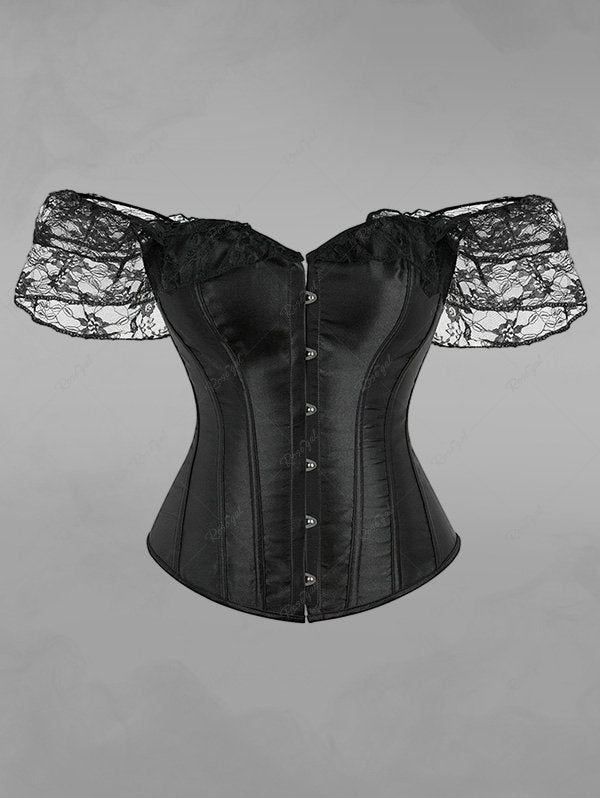 Gothic Off The Shoulder Lace Panel Lace-up Boning Corset Top
