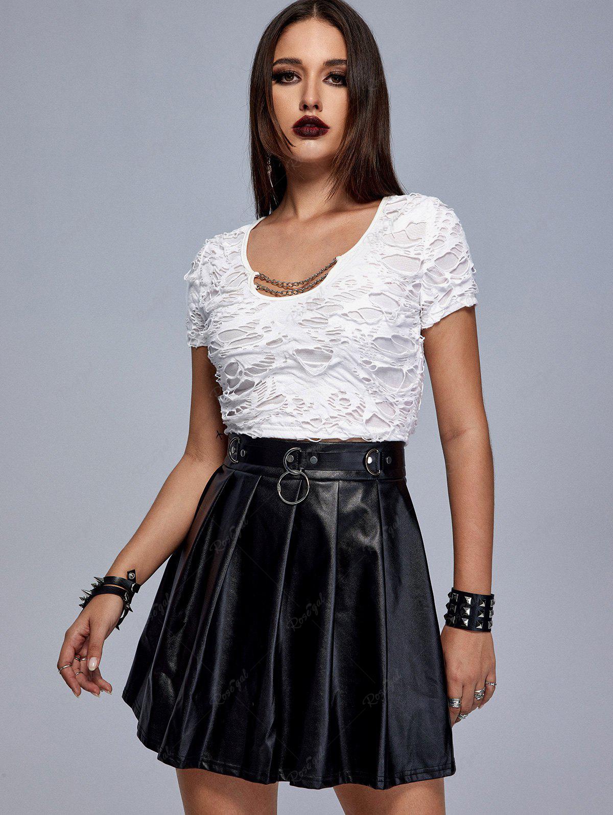 💗Ginny Loves💗 Gothic Ripped Chain Embellish Cutout Crop Top