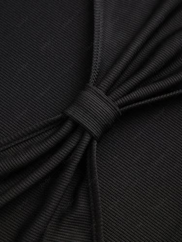 Gothic Raglan Sleeve Ribbed Knot Cutout Criss Cross Tie Back Crop T Shirt