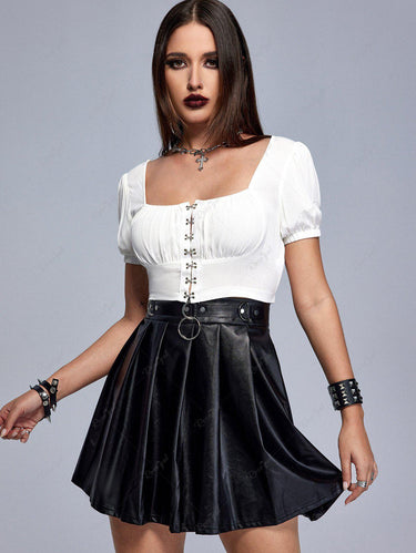 💗Lauren Loves 💗 Victorian Gothic Plus Size Hook and Eye Ruched Cropped Corset Top