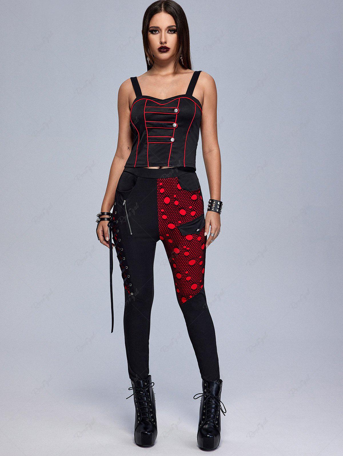 Gothic Contrast Piping Buttoned Tank Top