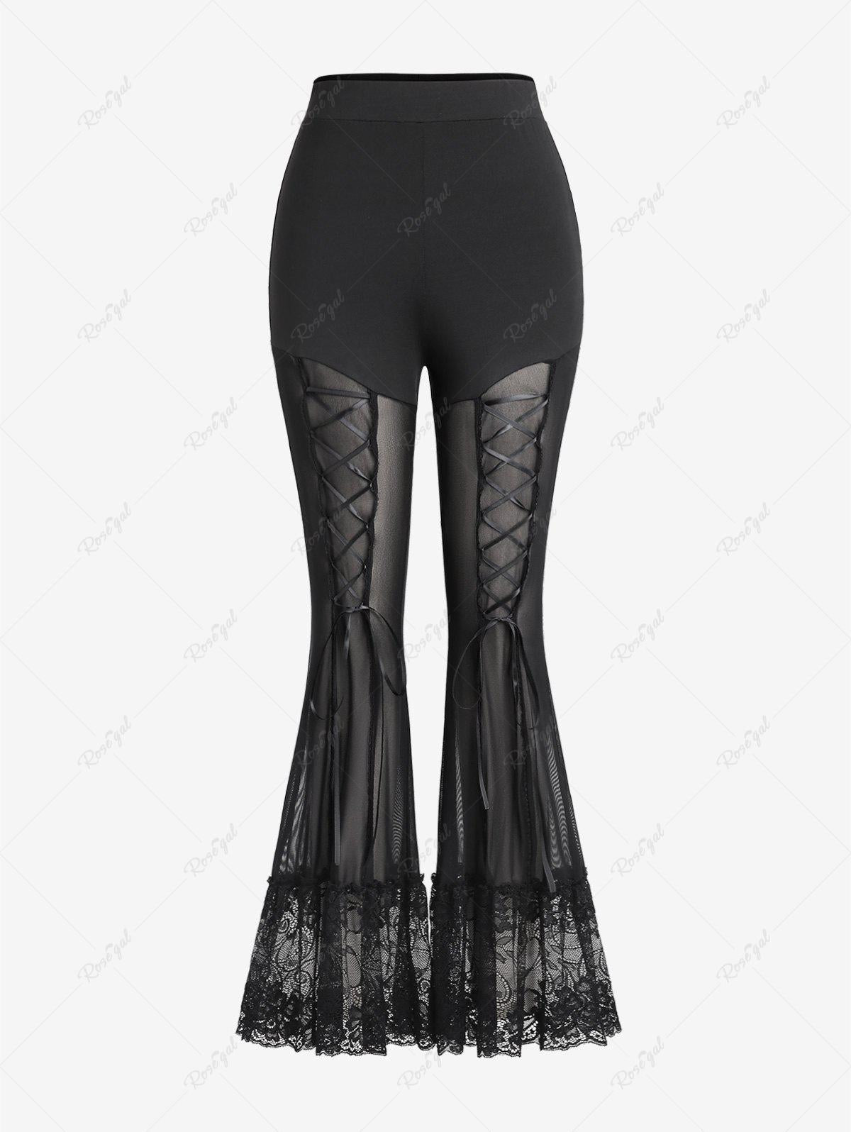 💗Johana Loves💗 Gothic See Through Mesh Panel Lace Lace-up Flare Pants –  Rgothic