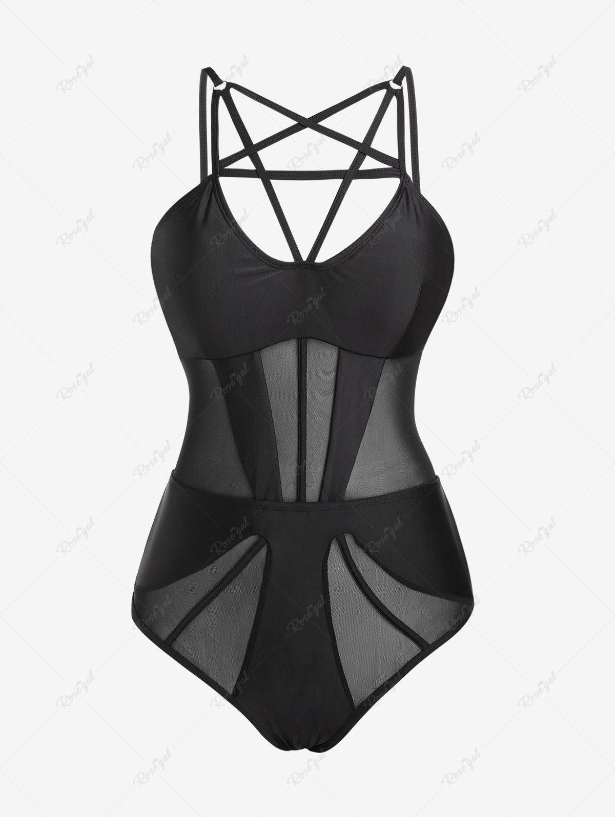 Gothic Mesh Panel Strappy Onepiece Swimsuit Rgothic