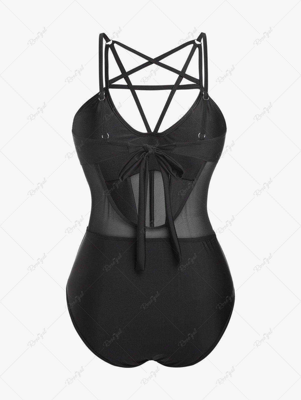 Gothic Mesh Panel Strappy Onepiece Swimsuit Rgothic