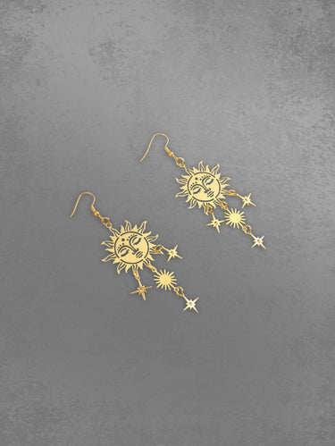 Sun Star Shaped Drop Earrings