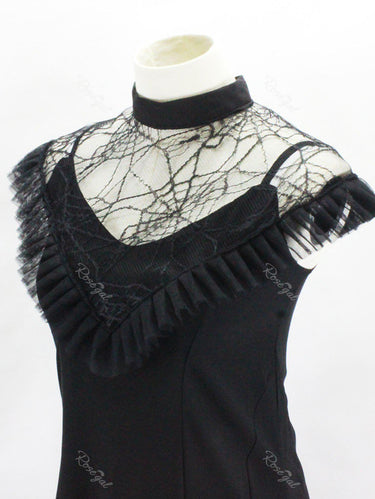 Gothic Spider Web Ruffled Mesh Detachable Collar