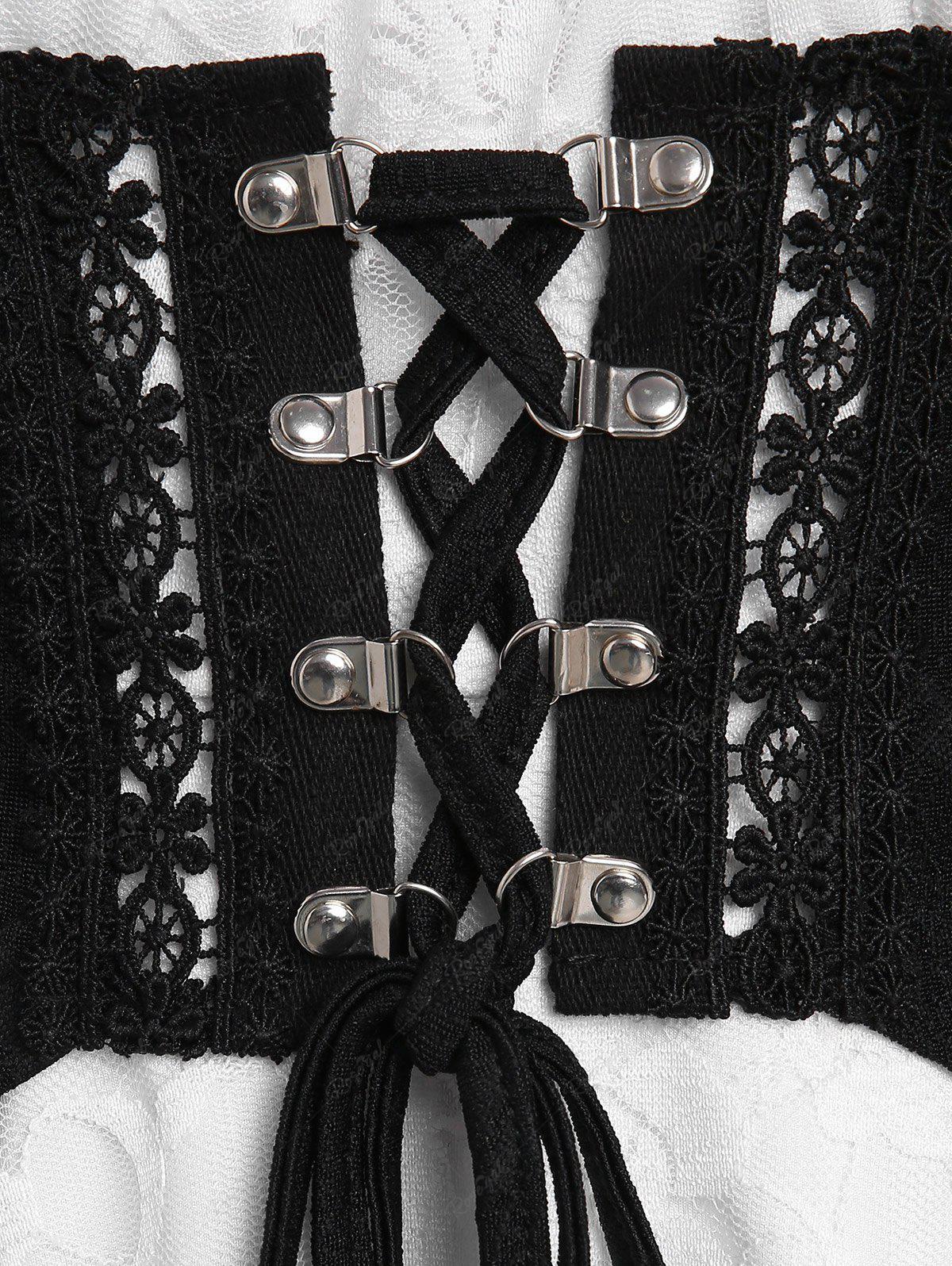 Gothic Medieval Renaissance Lace Panel Two Tone Lace-up Asymmetrical Hem Cold Shoulder Top