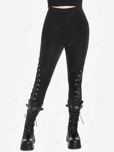 💗Avtvmnvvitch Loves💗 Gothic Plus Size Lace Panel Lace-up Skinny Pull On Pants