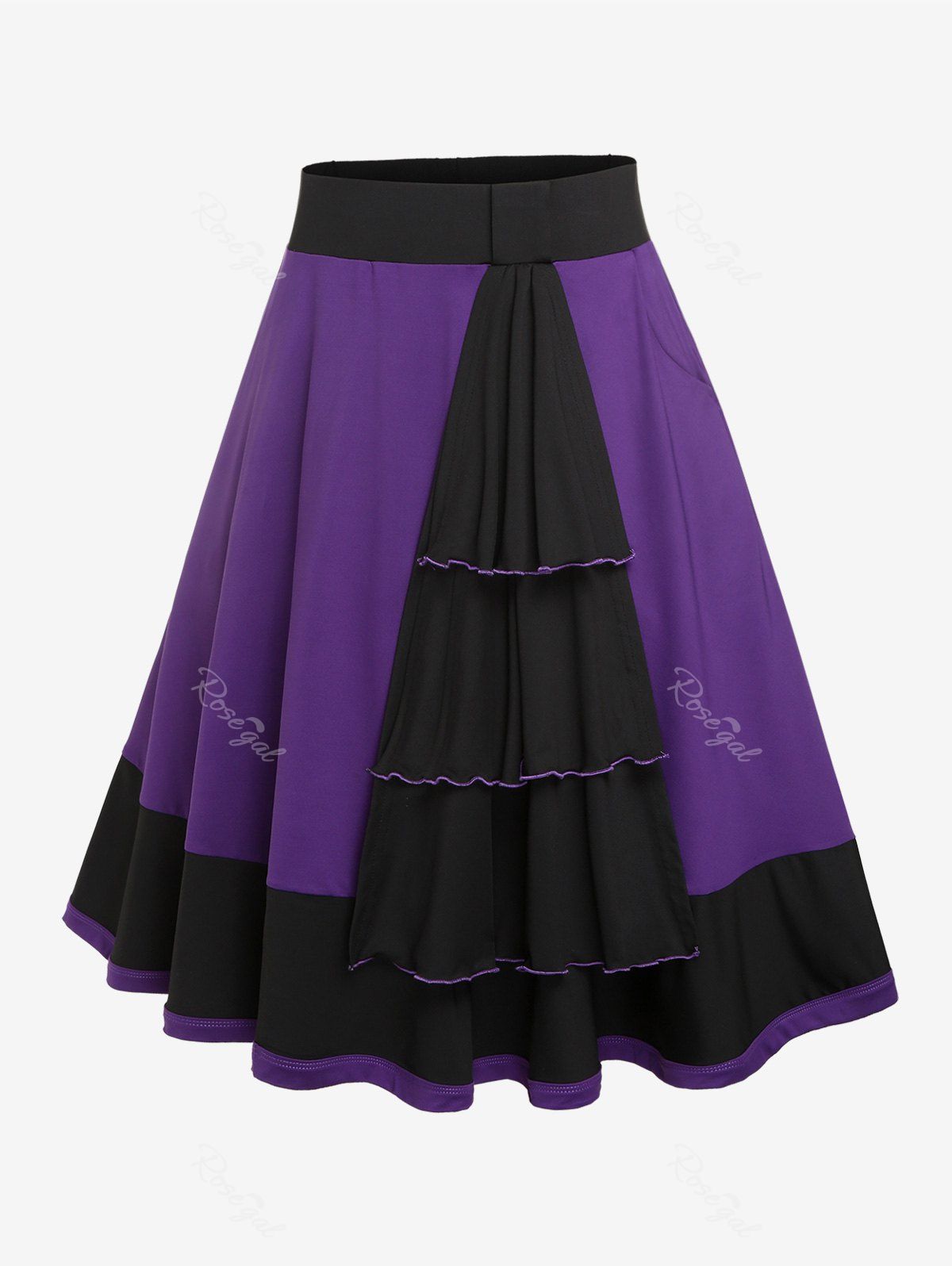 Gothic Colorblock Layered A Line Midi Skirt