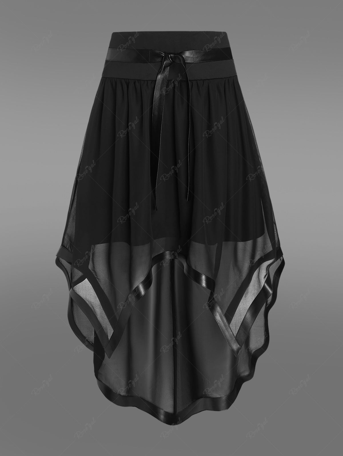 Gothic PU Trim Pull On High Low Midi Skirt