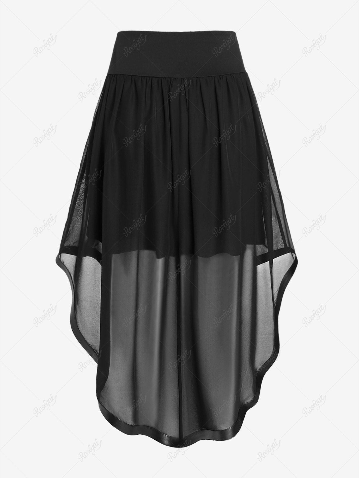Gothic PU Trim Pull On High Low Midi Skirt