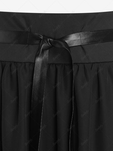 Gothic Plus Size PU Trim Pull On High Low Midi Skirt