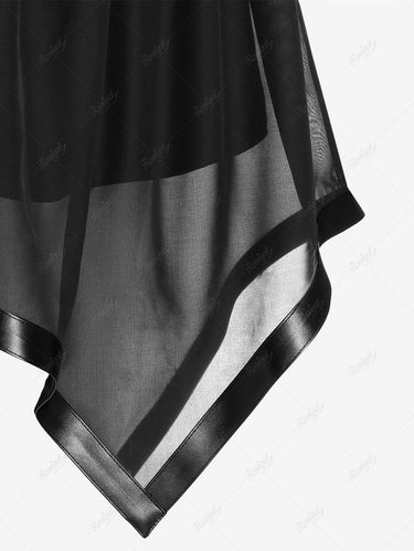Gothic Plus Size PU Trim Pull On High Low Midi Skirt