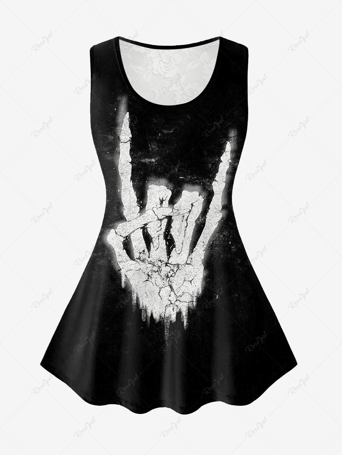 💗Tabbytragedy Loves💗 Gothic 3D Print Lace Panel Sleeveless Top