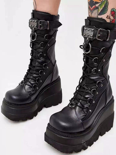 Punk Gothic Rivet Decor Platform Wedge Combat Boots