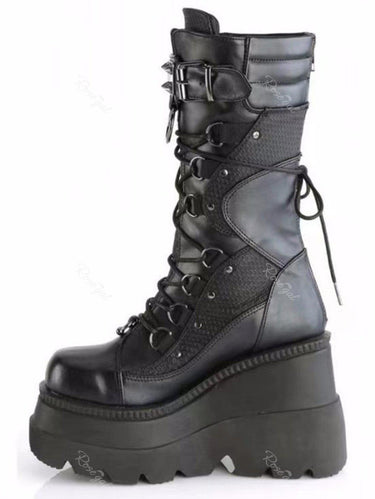 Punk Gothic Rivet Decor Platform Wedge Combat Boots