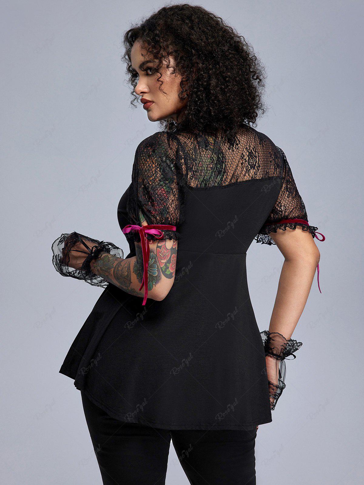 Victorian Goth Lace Panel Cutout Contrast Ribbons Top – Rgothic
