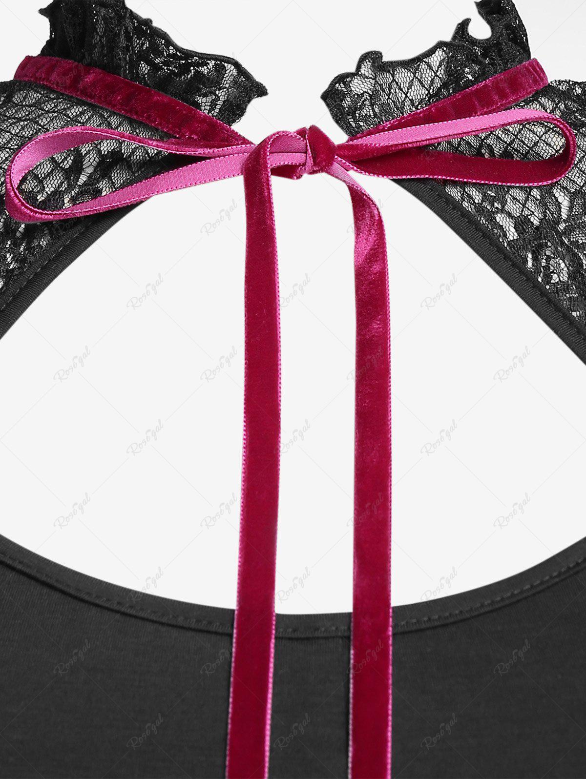 Victorian Gothic Plus Size Lace Panel Cutout Contrast Ribbons Top – Rgothic