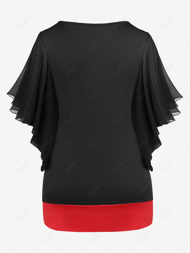 Gothic Cowl Front Colorblock Zippered Butterfly Sleeve Top