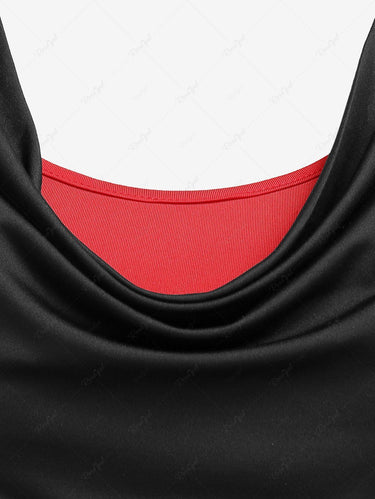 Gothic Cowl Front Colorblock Zippered Butterfly Sleeve Top