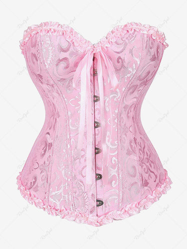 Gothic Plus Size Frilled Lace-up Boning Overbust Brocade Corset