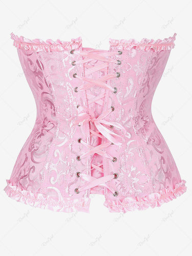 Gothic Plus Size Frilled Lace-up Boning Overbust Brocade Corset